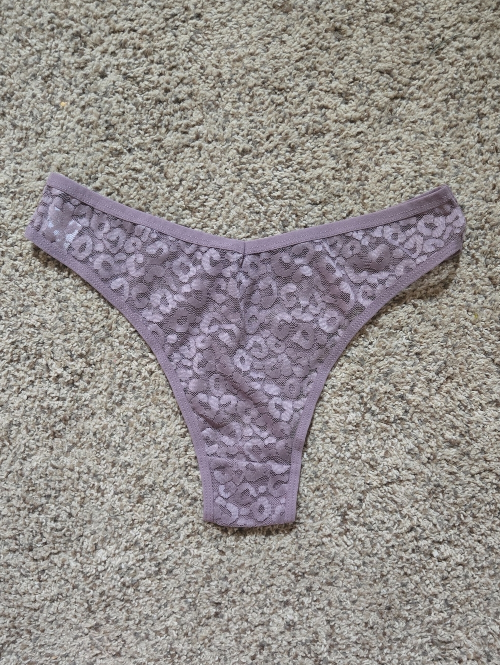 Lilac Thong Panties With Leopard Print Detailing